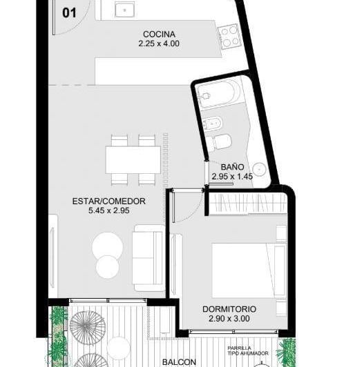 Departamento · 50m² · 2 Ambientes