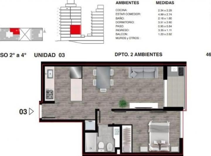 Departamento · 44m² · 2 Ambientes