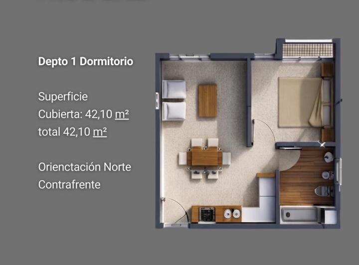 Departamento · 42m² · 2 Ambientes