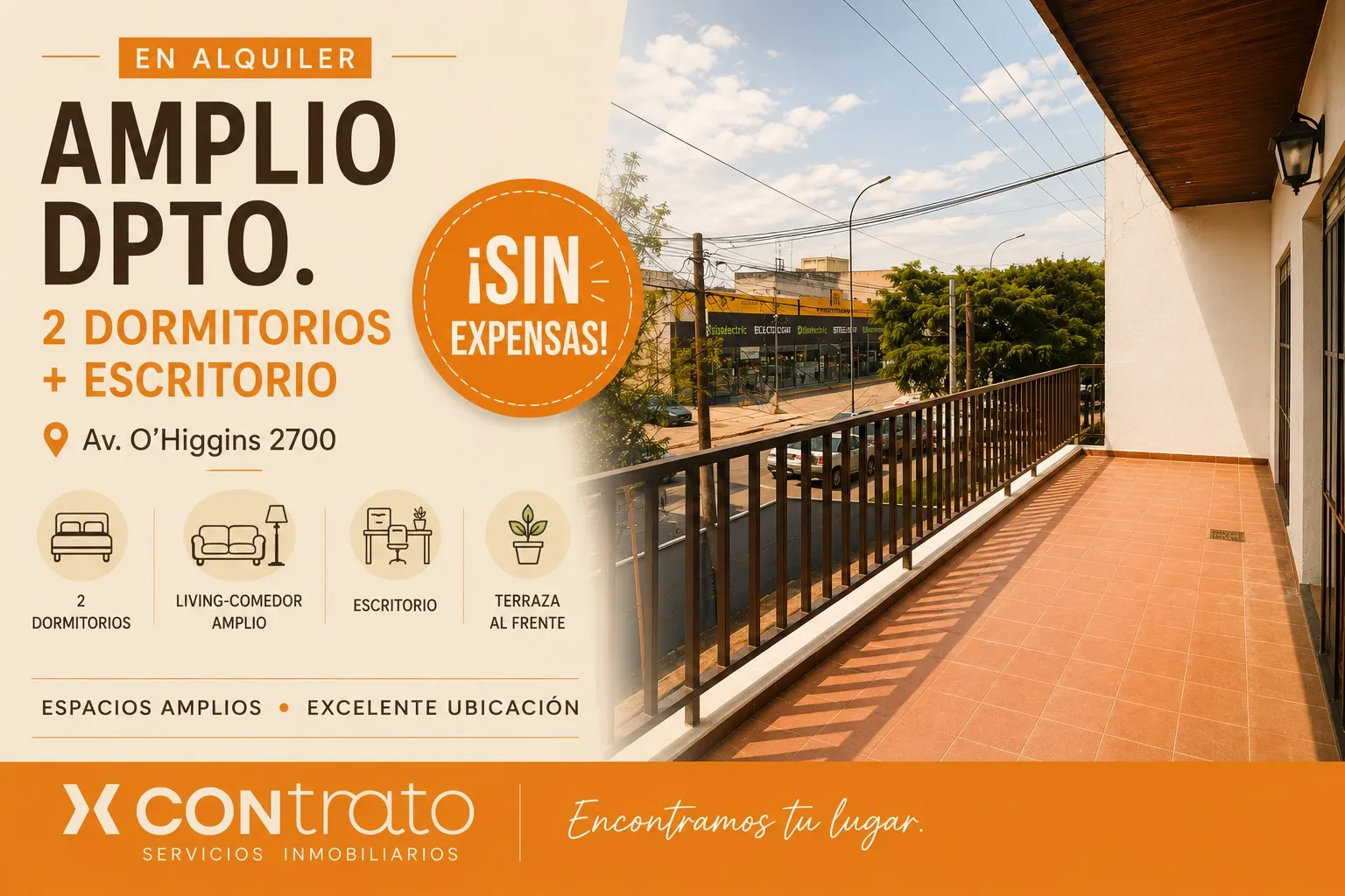 Av. O´higgins al 2700 Departamento de 2 Dormitorios  más Escritorio - Coc/Sparada | ¡Sin Expensas!