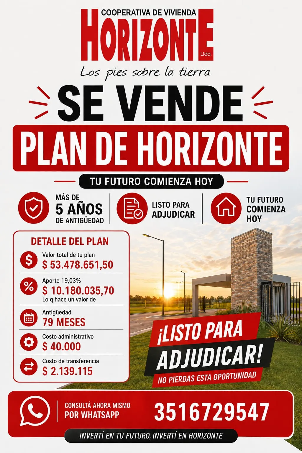 SE VENDE PLAN DE VIVIENDA HORIZONTE