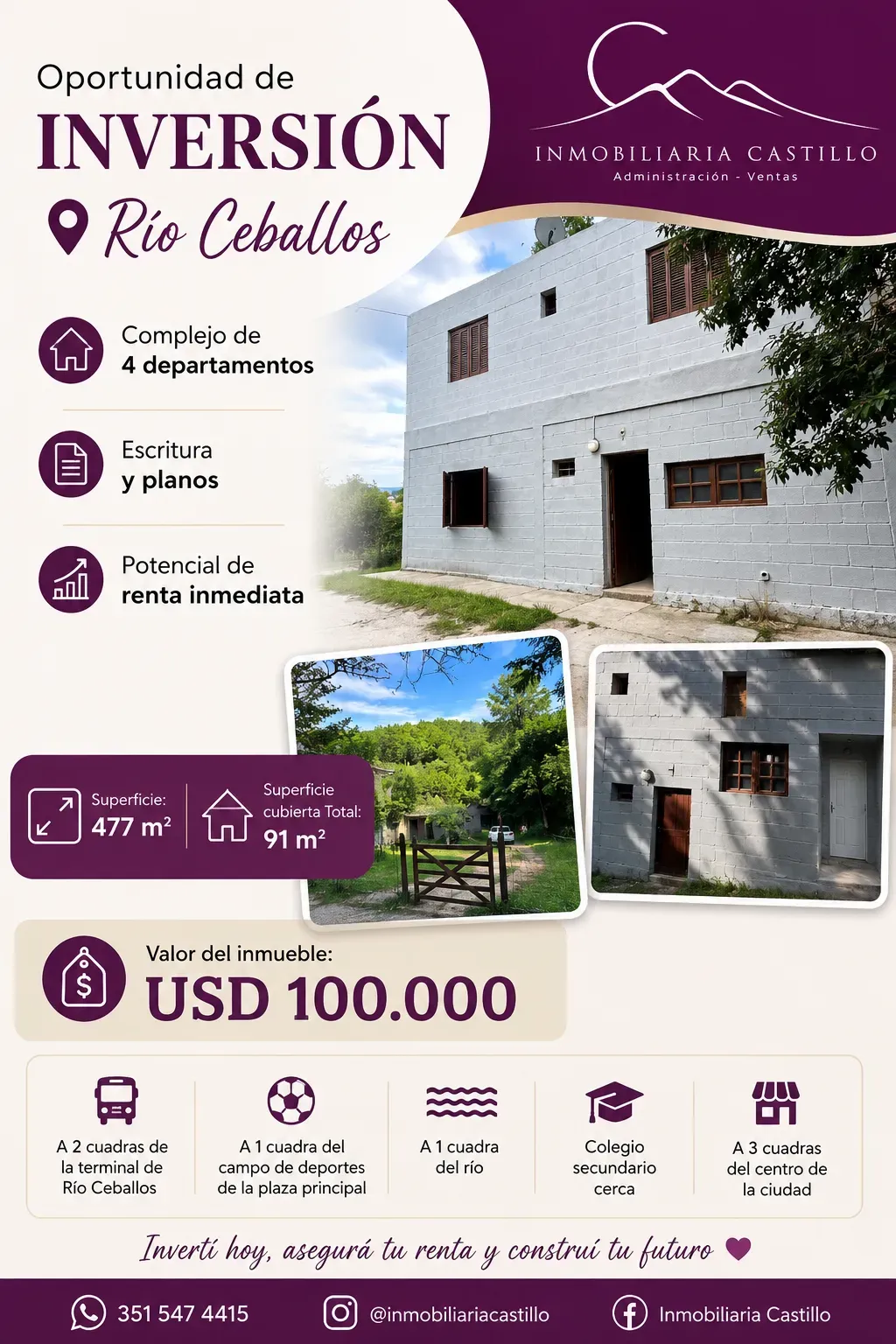 Venta de dpto en Rio Ceballos