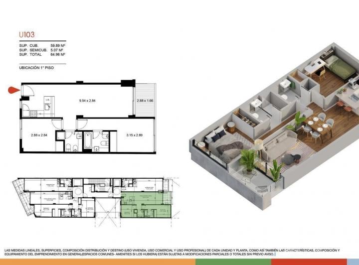Departamento · 59m² · 3 Ambientes