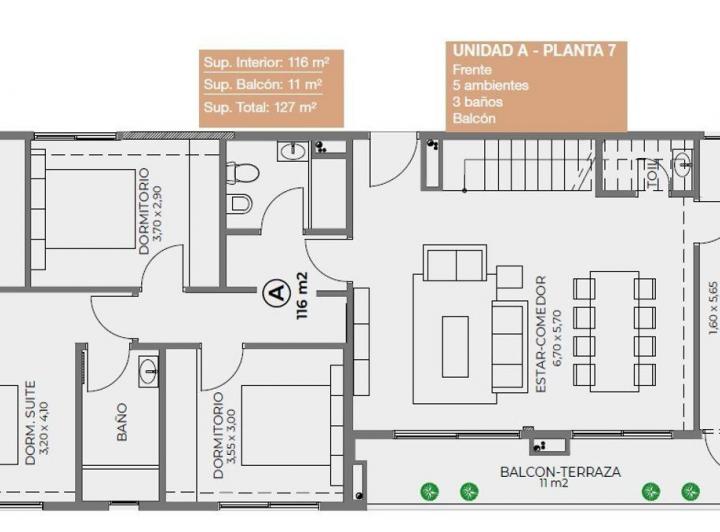 Departamento · 116m² · 4 Ambientes · 2 Cocheras
