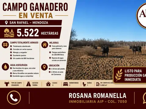 Campo en Venta en Punta De Agua, San Rafael