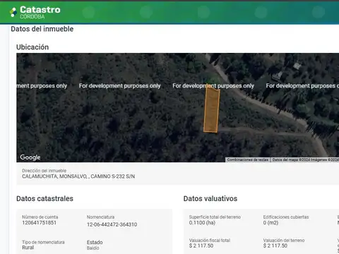 Terreno en Venta en Villa del Dique, Calamuchita