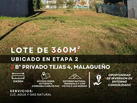 Terreno en Venta en Tejas 4, Malagueño