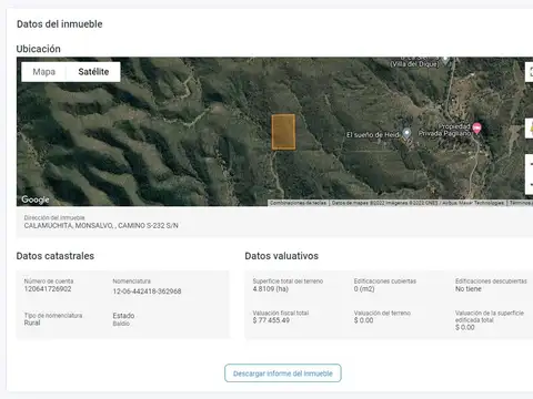 Campo en Venta en Villa del Dique, Calamuchita