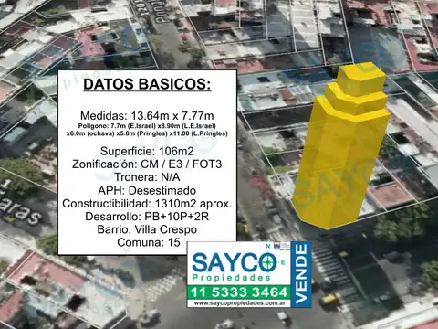 Terreno en Venta en Villa Crespo, Capital Federal