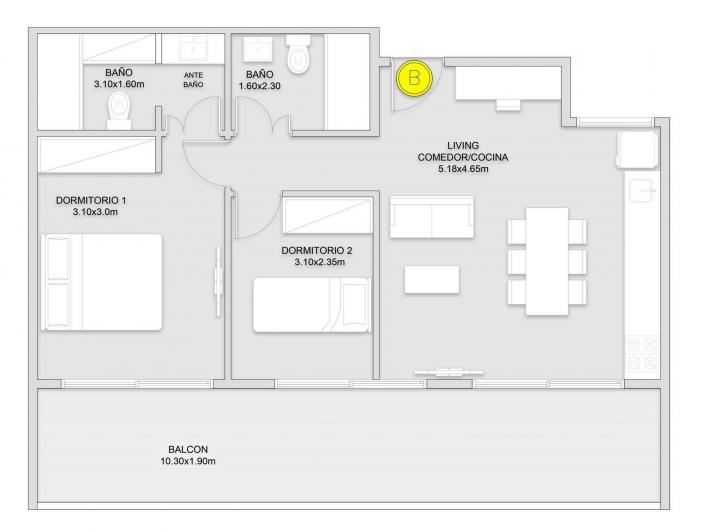 Departamento · 60m² · 3 Ambientes