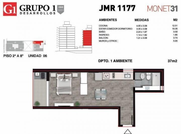 Departamento · 33m² · 1 Ambiente
