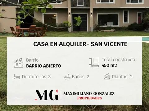 Casa en Alquiler Temporal en San Vicente, Partido de San Vicente