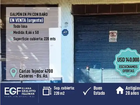 Galpón en Venta en Caseros, Partido de Tres de Febrero