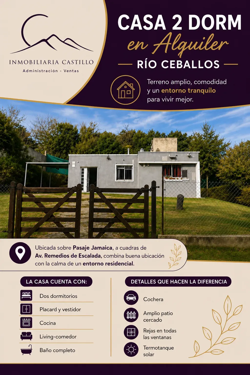 Alquiler casa 2 dorm Rio Ceballos