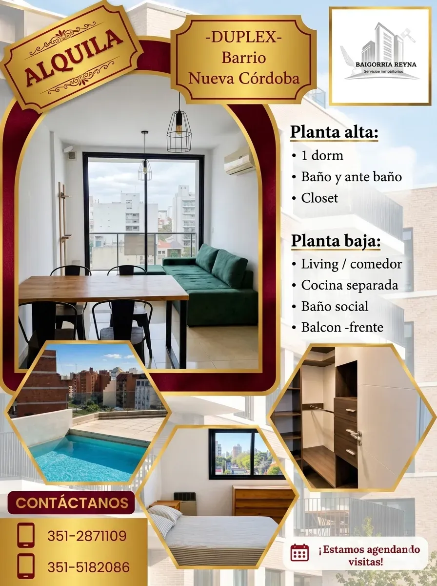 ALQUILO DUPLEX  AMOBLADO NUEVA CORDOBA
