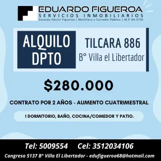 ALQUILO DPTO INTERNO B° VILLA EL LIBERTADOR