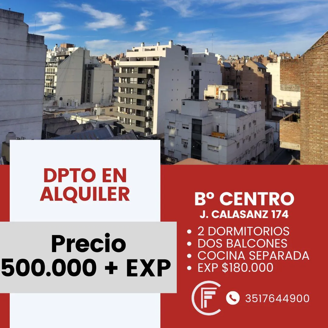 ALQUILO DPTO DOS DORMITORIOS CENTRO