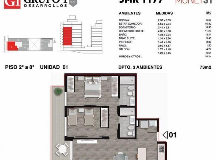 Departamento · 61m² · 3 Ambientes