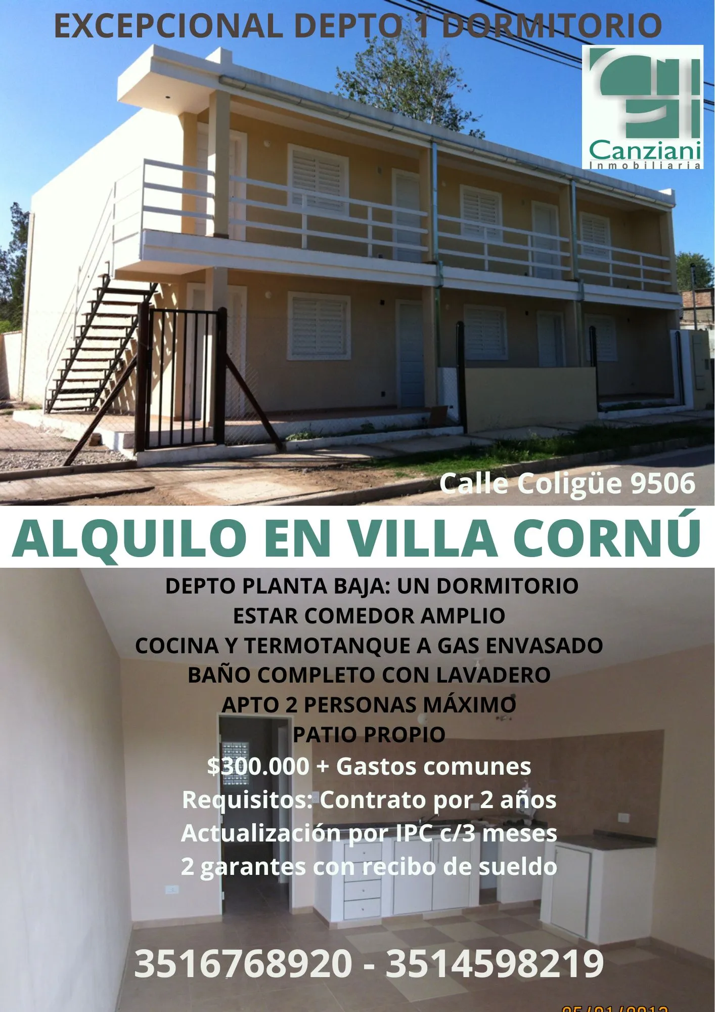 ALQUILO EXCELENTE DEPTO VILLA CORNÚ