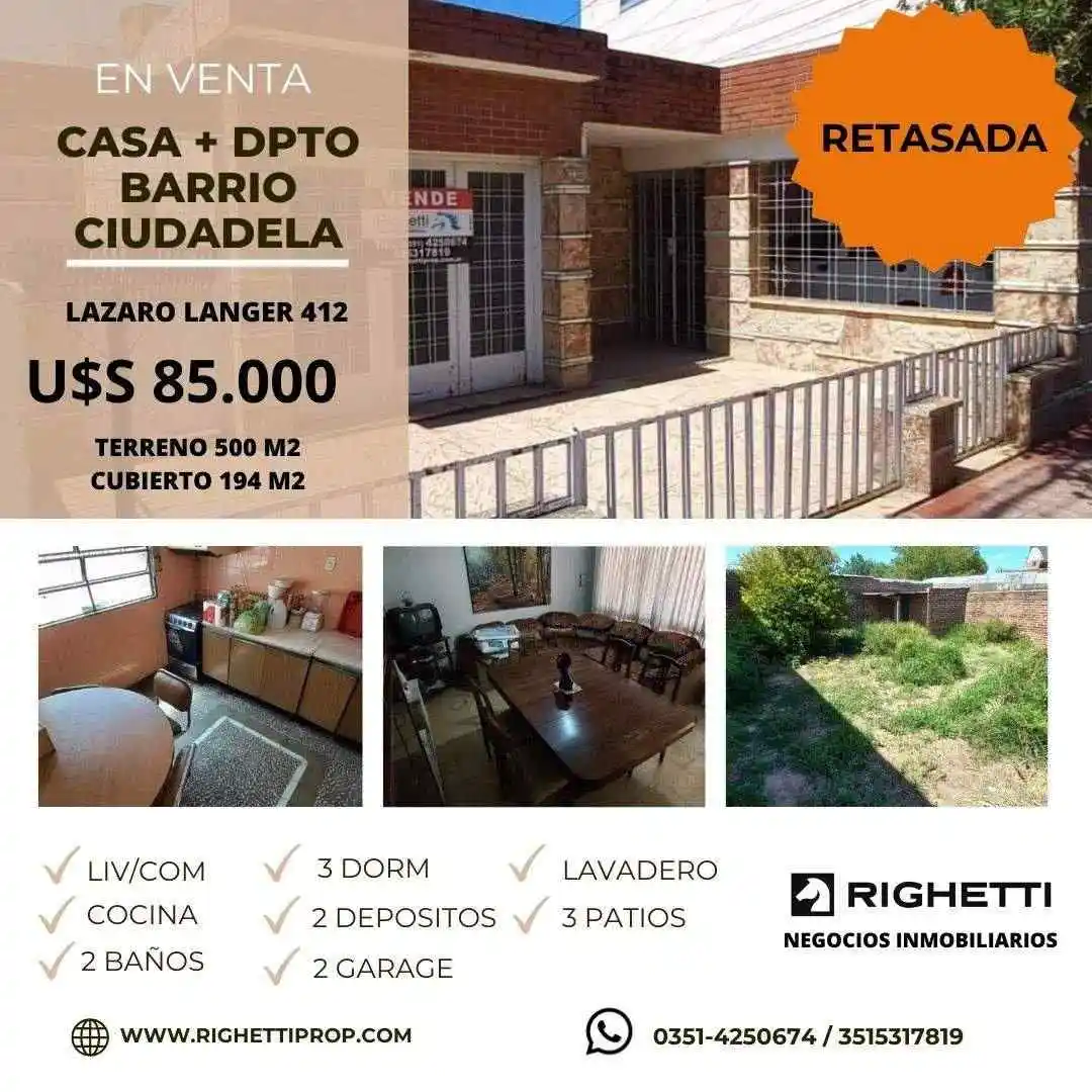 VENTA CASA 2 DORMITORIOS MAS DEPARTAMENTO BARRIO CIUDADELA A METROS DE VELEZ SAR...