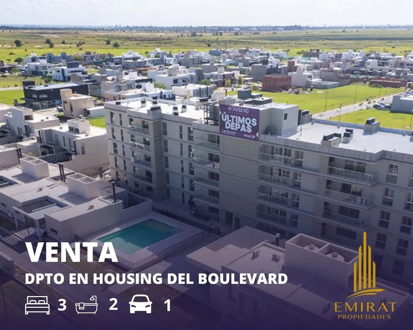 DPTO en venta de 3 dormitorios con cochera en housing del  Bv. (APTO CREDITO)