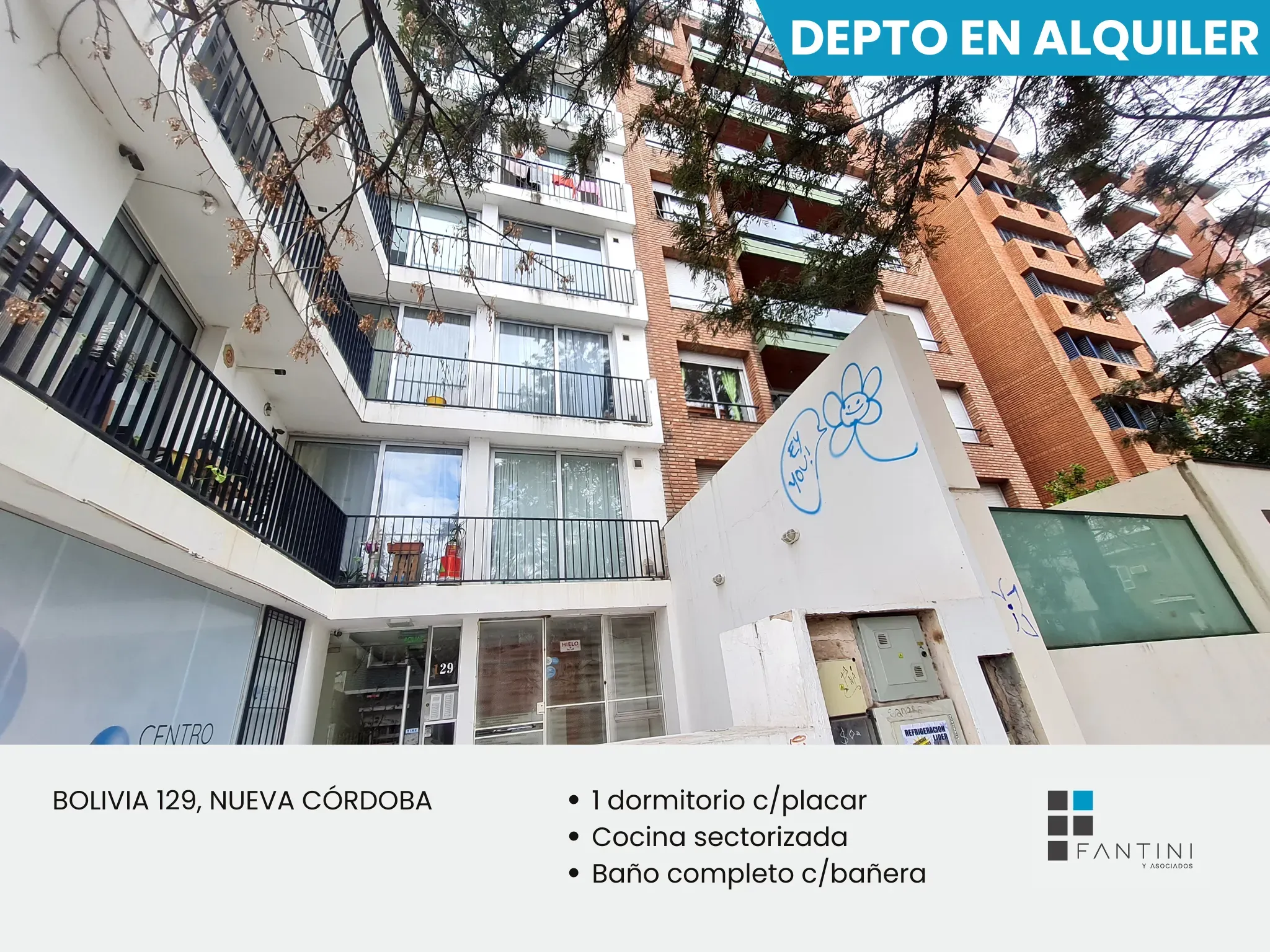 Alquiler Nueva Córdoba. 1 dormitorio. Frente al Parque Las Tejas. Zona UNC. Bolivia 129. Interno, muy tranquilo.