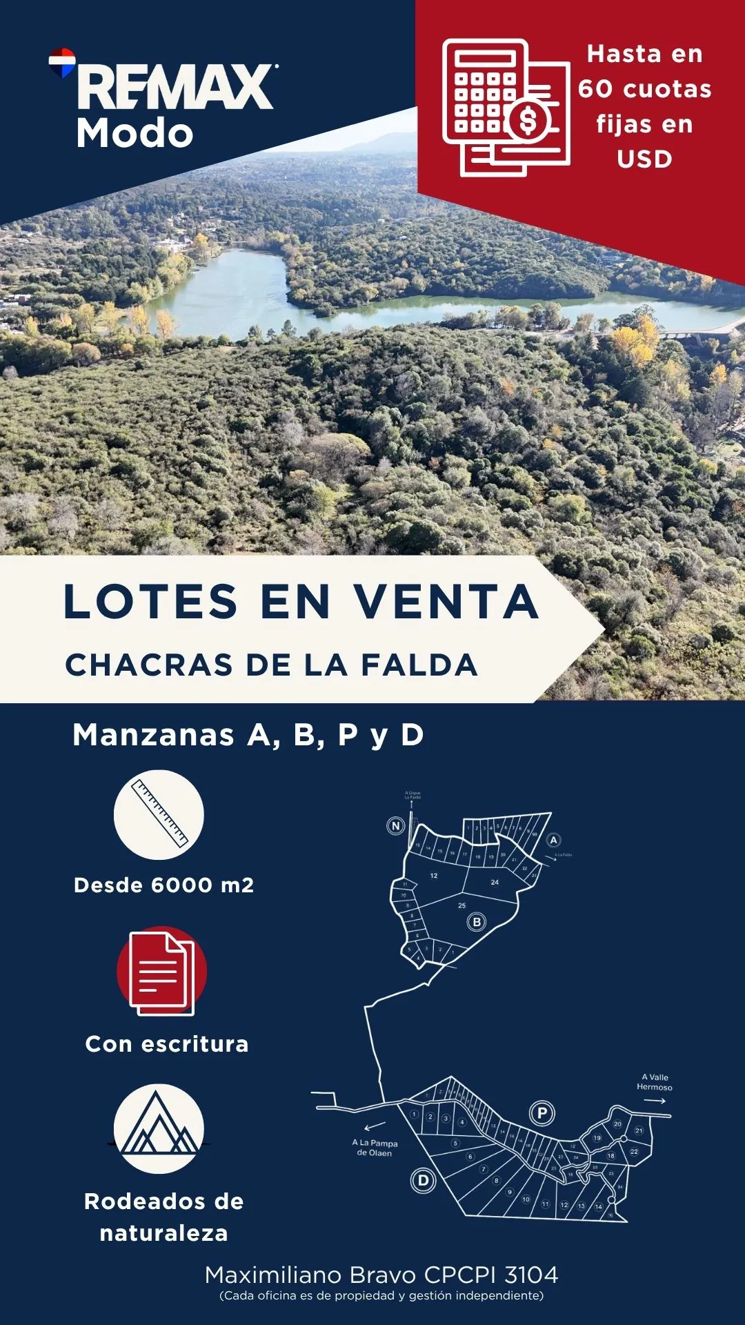 VENTA TERRENOS DESDE 6000 M2 EN LA FALDA 100% FINANCIADOS