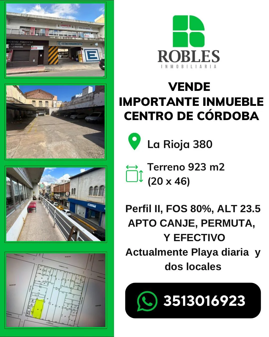OPORTUNIDAD CENTRO La  Rioja 380. Terreno de 923m2