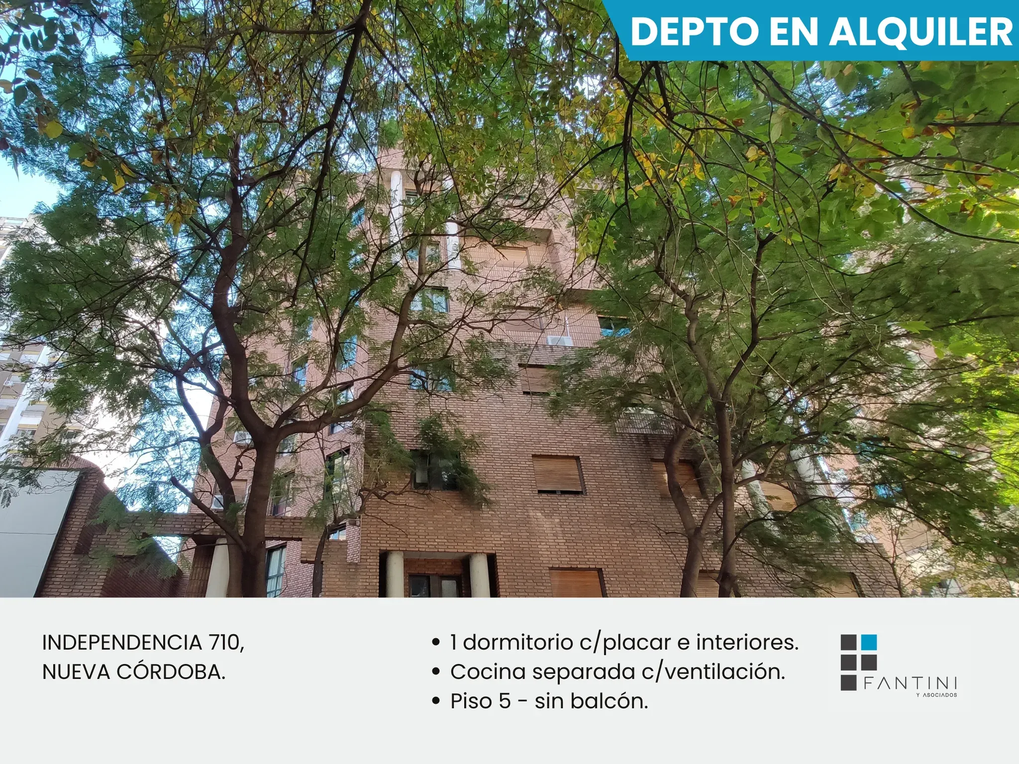 Alquiler Nueva Córdoba. 1 dormitorio. Frente al Sanatorio Allende y a mts de Buen Pastor. Luminoso. Luz y Gas conectados. Independencia 710