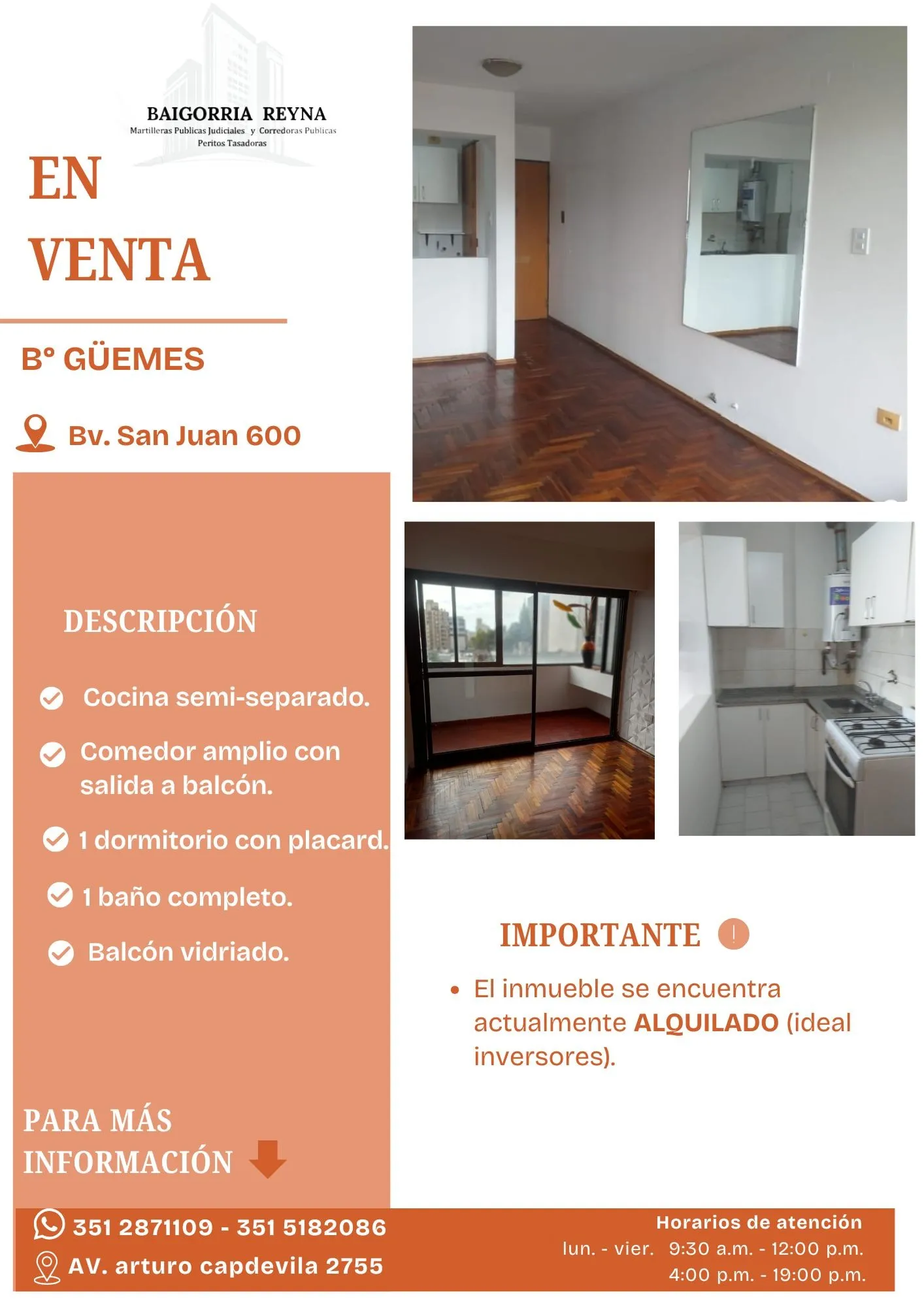 EN VENTA DPTO  SOBRE BV. SAN JUAN -  OPORTUNIDAD INVERSORES!!