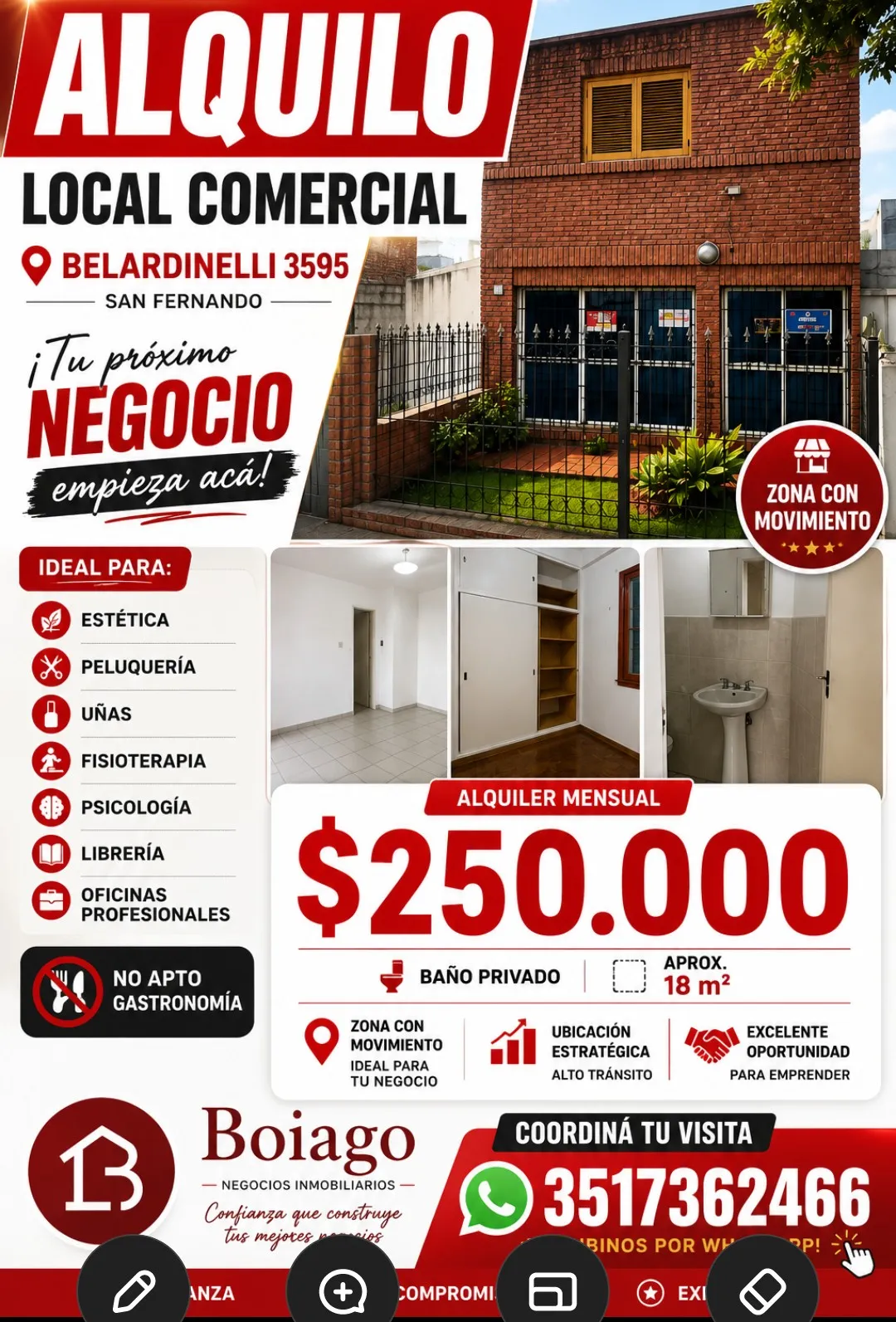 Barrio San Fernando:Se ALQUILA Local Comercial con baño
