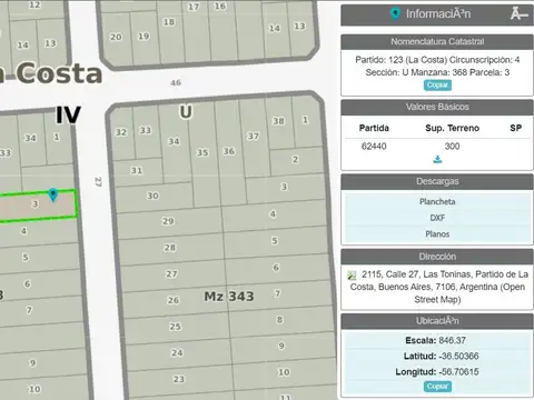 Terreno en Venta en Las Toninas, Partido de La Costa