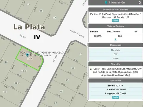 Terreno en Venta en Manuel B Gonnet, Partido de La Plata