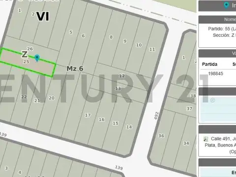 Terreno en Venta en Joaquin Gorina, Partido de La Plata