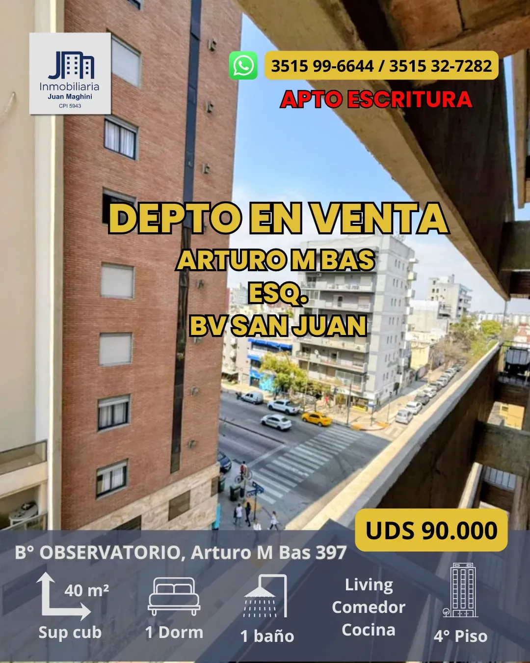 VENTA DEPTO APTO CRÉDITO! Arturo M. Bas esq. Bv. San Juan | 1 DORM CON BALCÓN