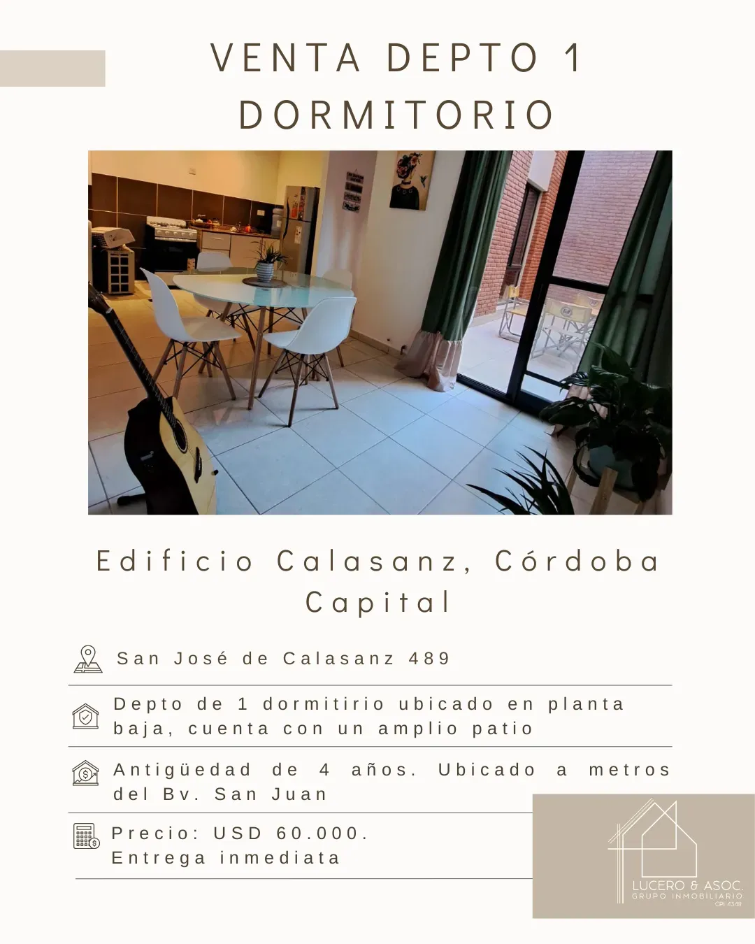 Apto crédito! DEPTO. 1 DORMITORIO PB CON AMPLIO PATIO! AV. SAN JUAN AL 900