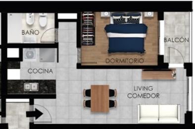 Departamento · 44m² · 2 Ambientes · 1 Cochera