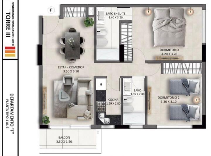 Departamento · 76m² · 2 Dormitorios · 1 Cochera
