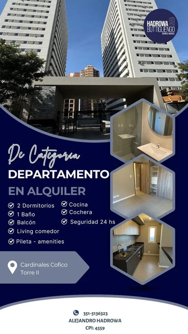 Departamento en Alquiler 2 dormitorios de categoría con balcón en  Cardinales Co...