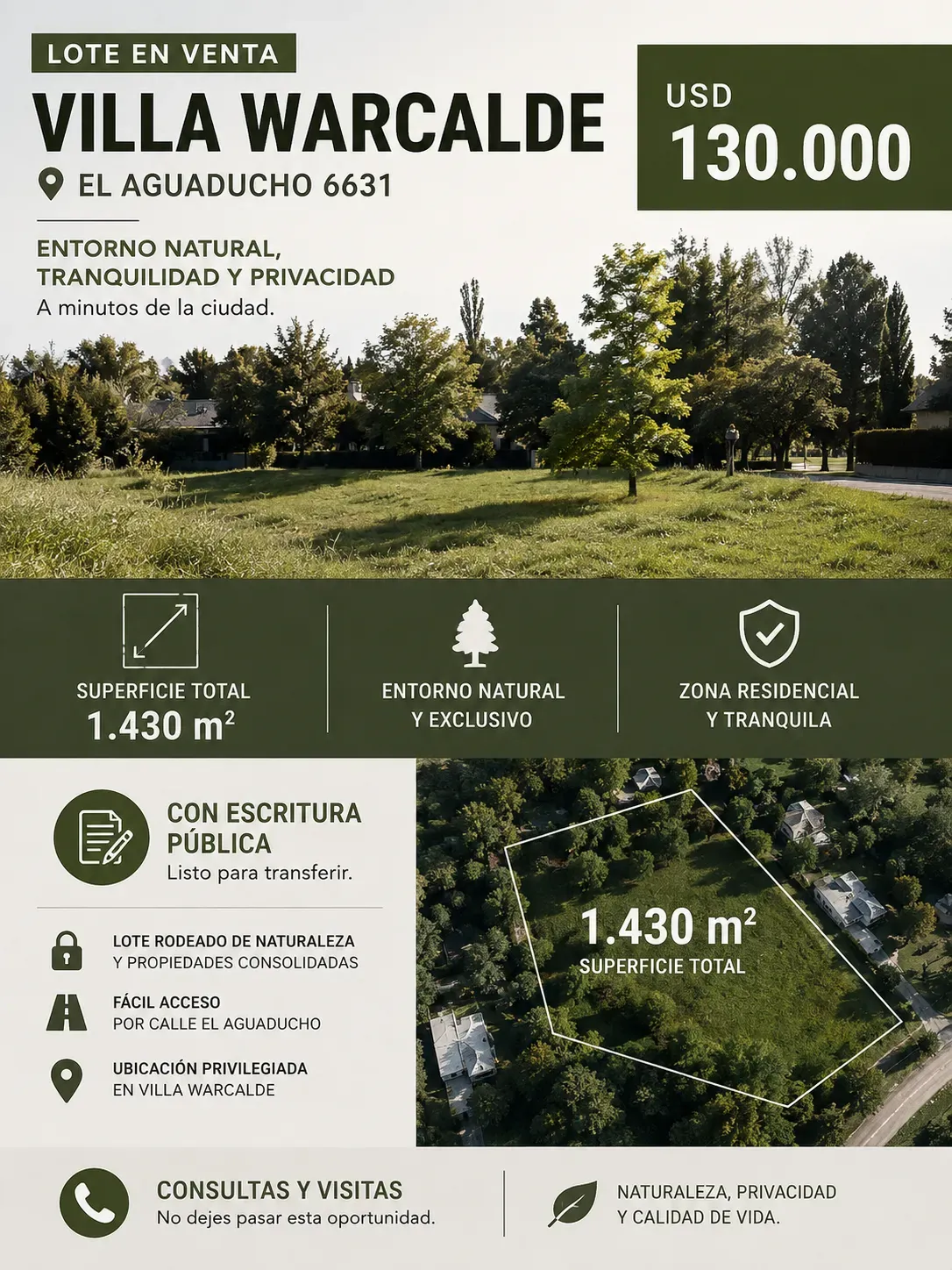 OPORTUNIDAD !!! LOTE EN VENTA – VILLA WARCALDE 1430 M2