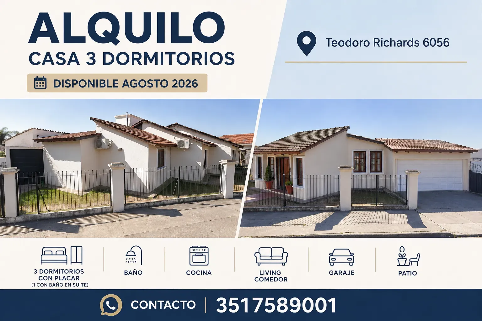 ALQUILO CASA 3 DORMITORIOS