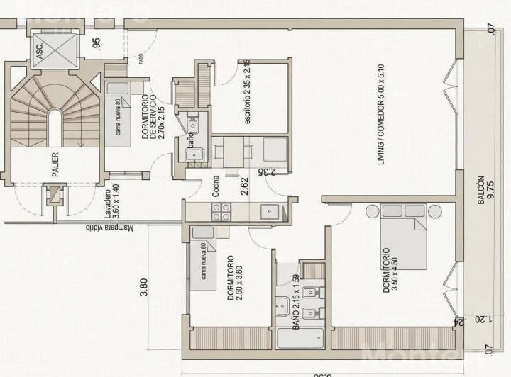 Departamento · 95m² · 3 Ambientes · 1 Cochera