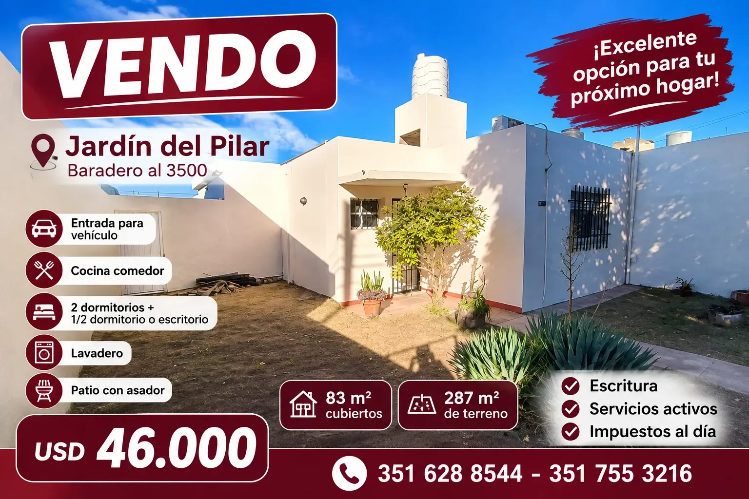 VENDO CASA 2 DORM. B° JARDIN DEL PILAR