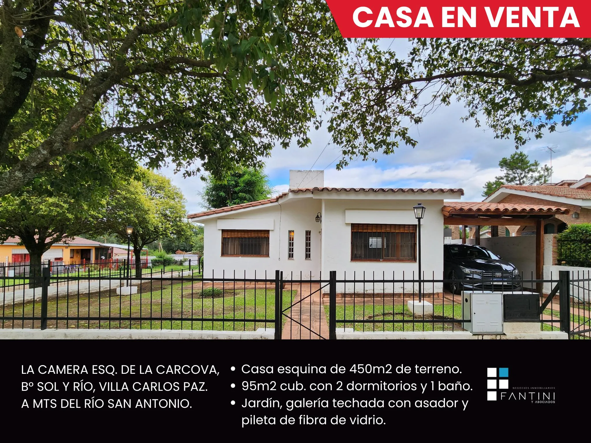 Venta Casa Carlos Paz. 1 cuadra del río San Antonio. 2 dormitorios. Pileta. 450m...