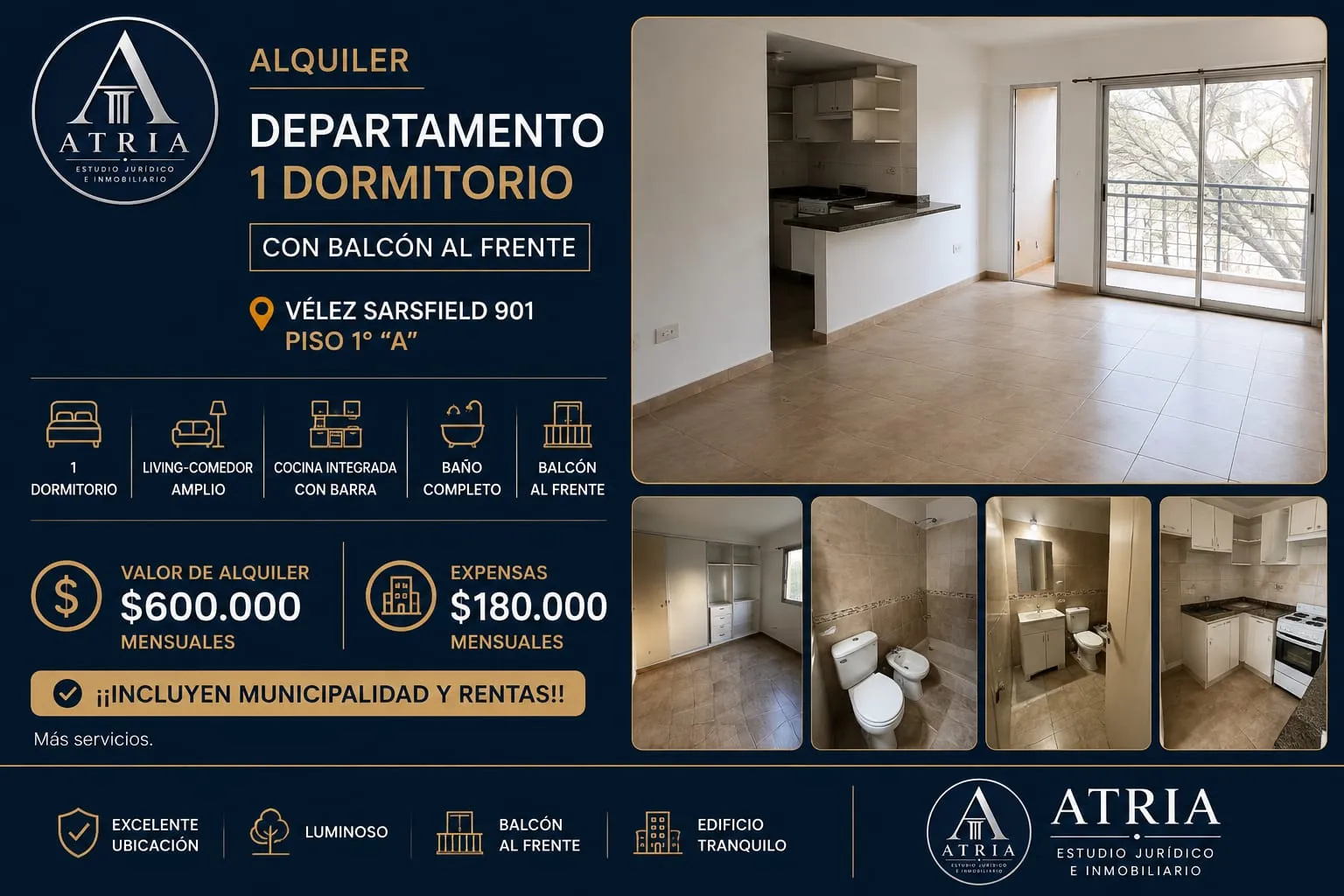 Departamento en alquiler de 1 dormitorio con balcón al frente – Vélez Sarsfield...