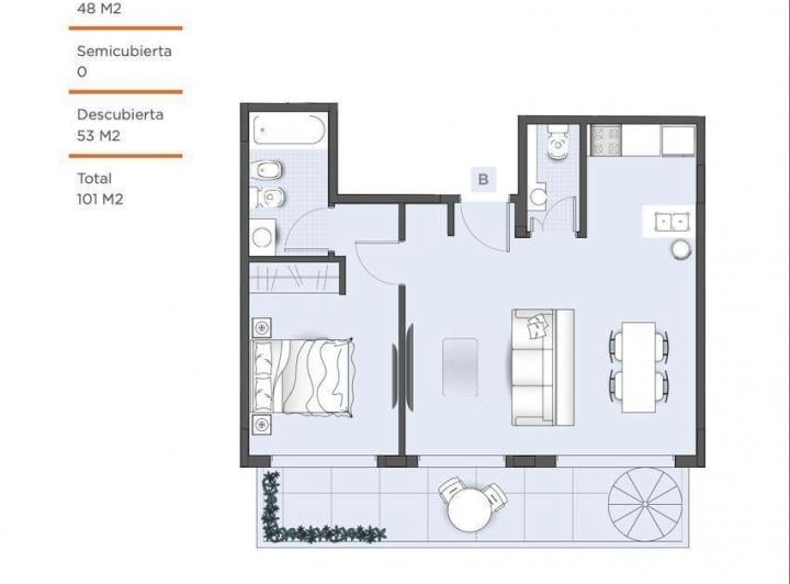 Departamento · 48m² · 2 Ambientes