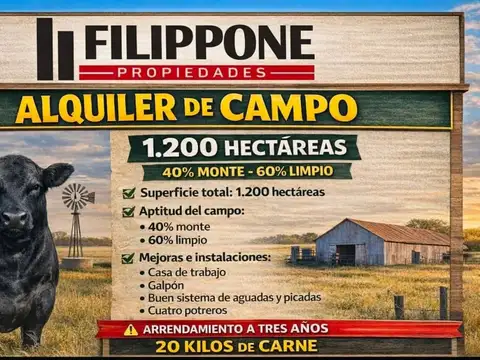 Campo en Alquiler en Juan Couste, Partido de Villarino