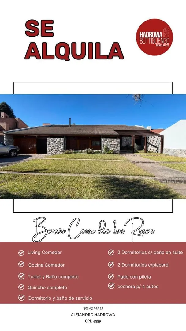 Casa en Alquiler de 5 dormitorios y 5 baños en Cerro de las Rosas - Excelente ub...