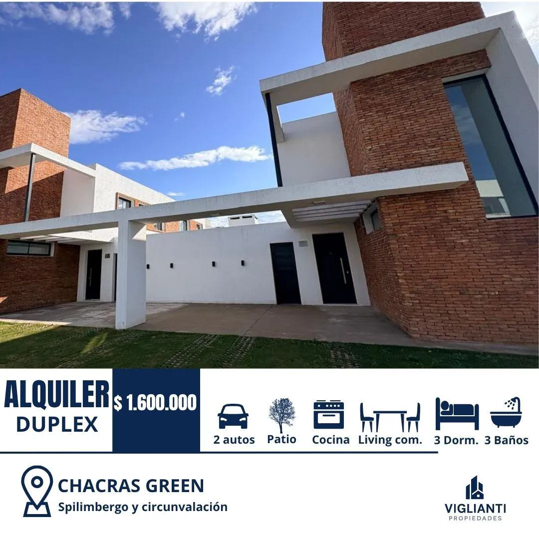 DUPLEX ALTA GAMA EN ALQUILER- CHACRAS GREEN (Spilimbergo y Circunvalación)