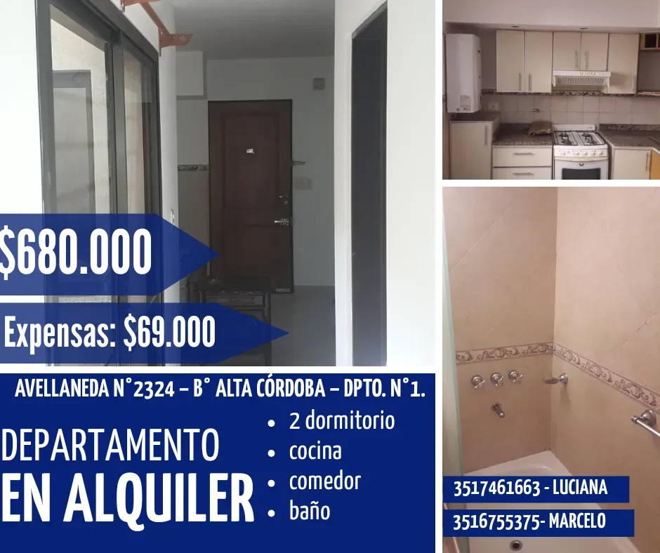 Dpto en alquiler de 2 dormitorios